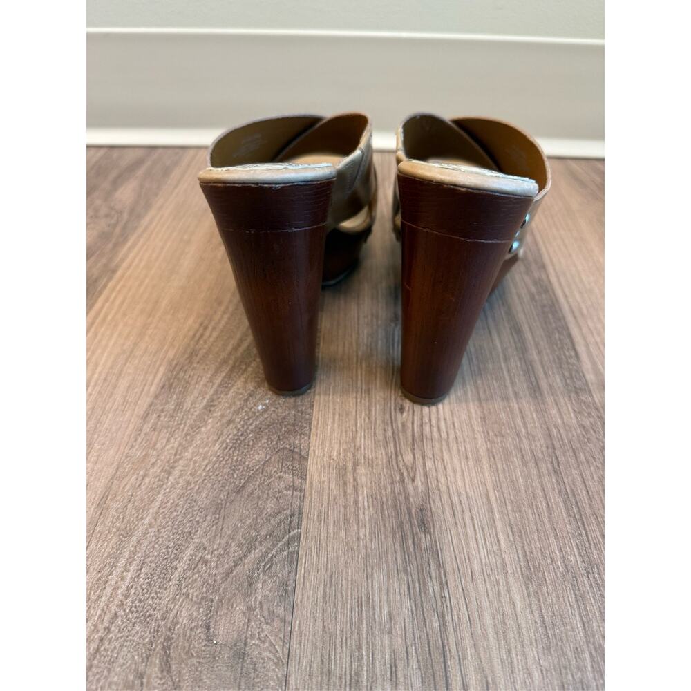 Vince Camuto Tan Leather Criss Cross Slide Mule Heels Size 8 - Picture 3 of 11